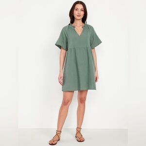 Old Navy Split-Neck Crinkle Gauze Mini Swing Dress